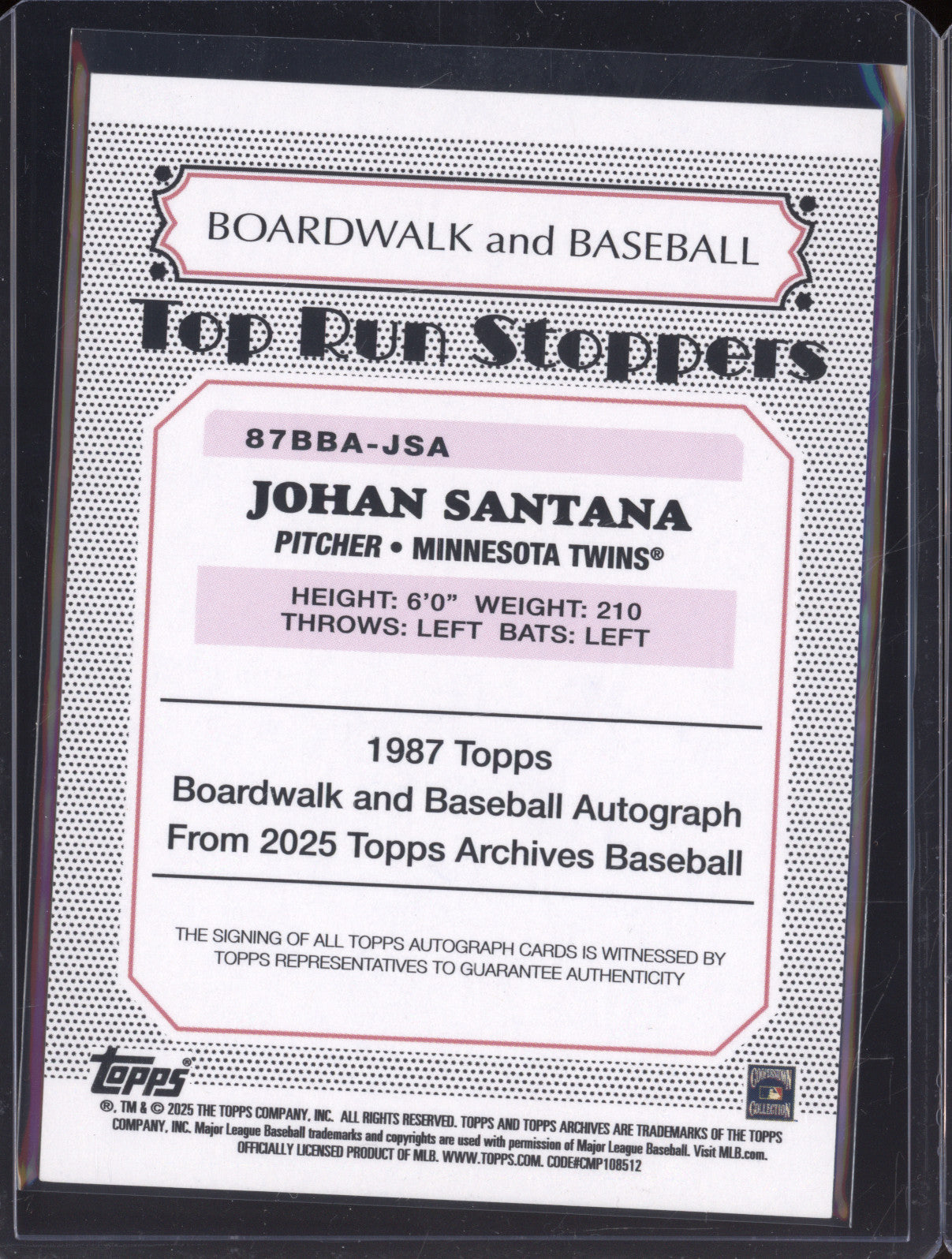 Johan Santana 2025 Topps Archives 87BBA-JSA Auto /25