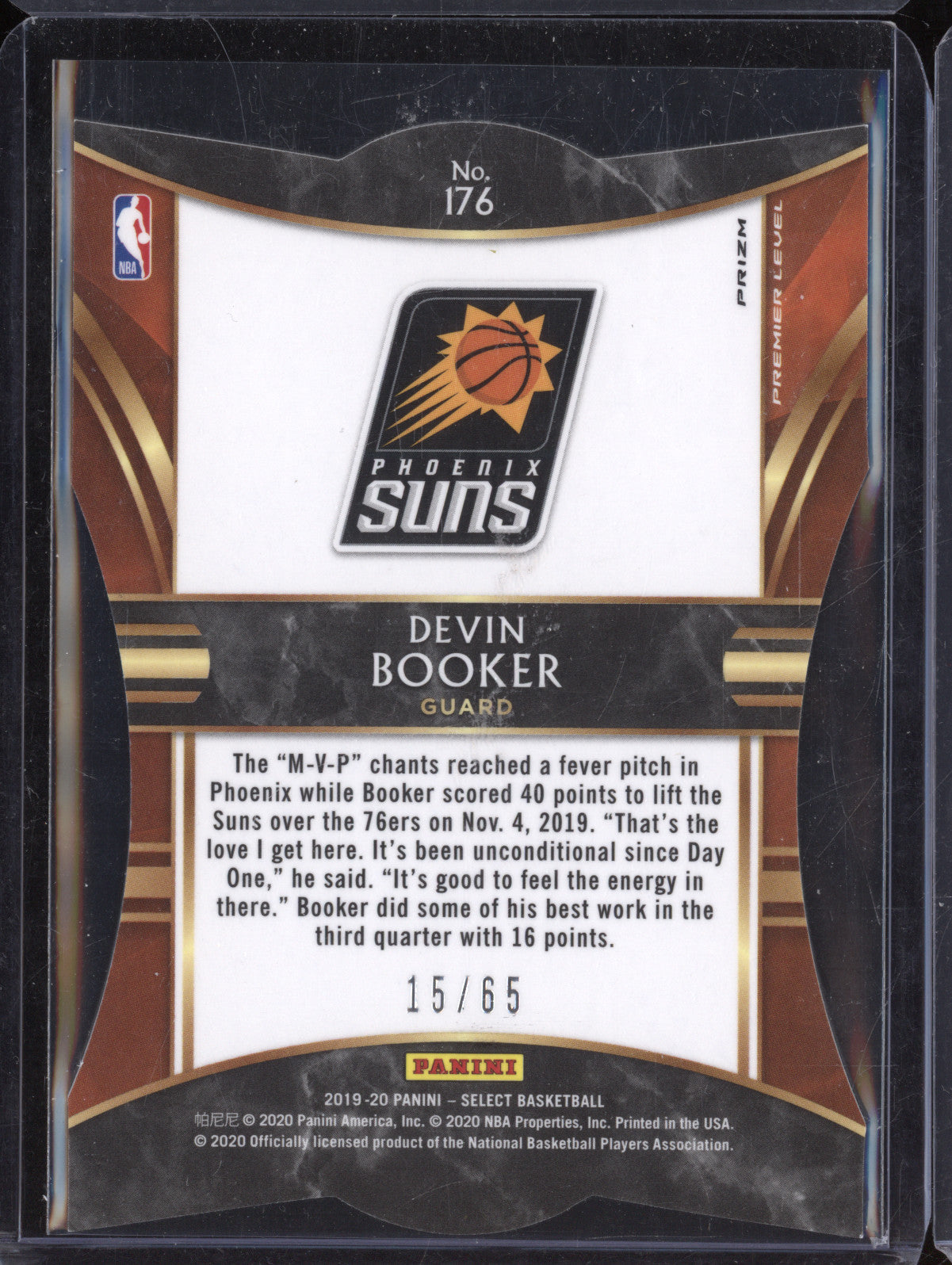 Devin Booker 2019-20 Panini Select 176 Orange Die-Cut 15/65