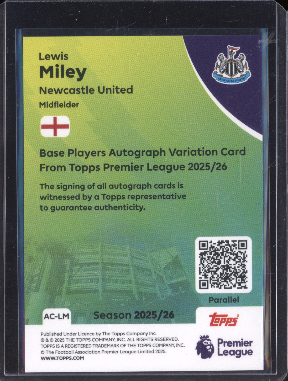 Lewis Miley 2025-26 Topps Premier League AC-LM Auto Gold 39/50