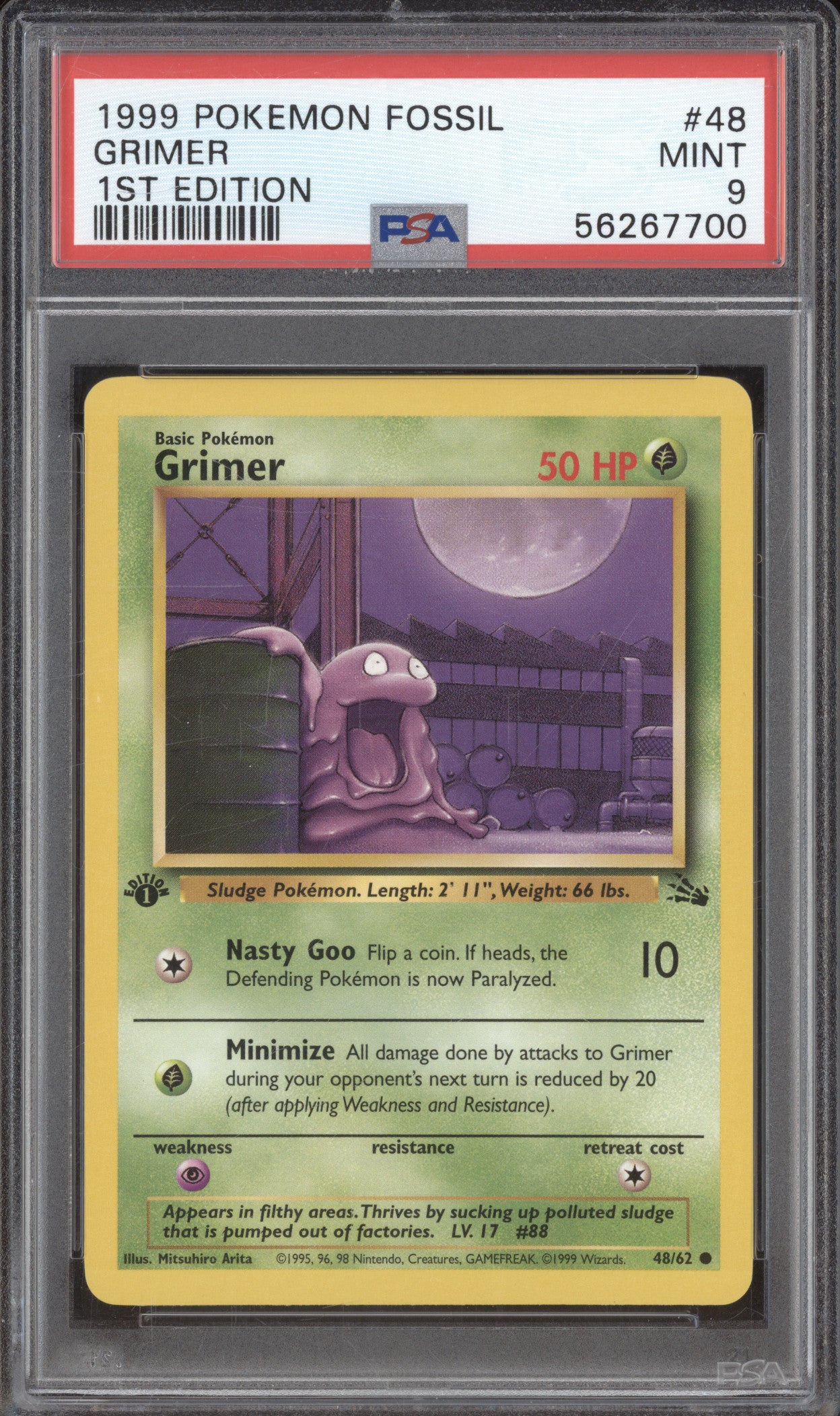 1999 Pokemon Fossil 48/62 Grimer 1st Edition PSA 9