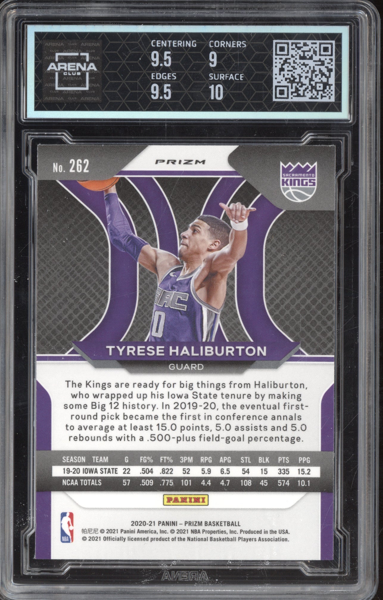 Tyrese Haliburton 2020-21 Panini Prizm 262 Green RC Arena Club 9.5