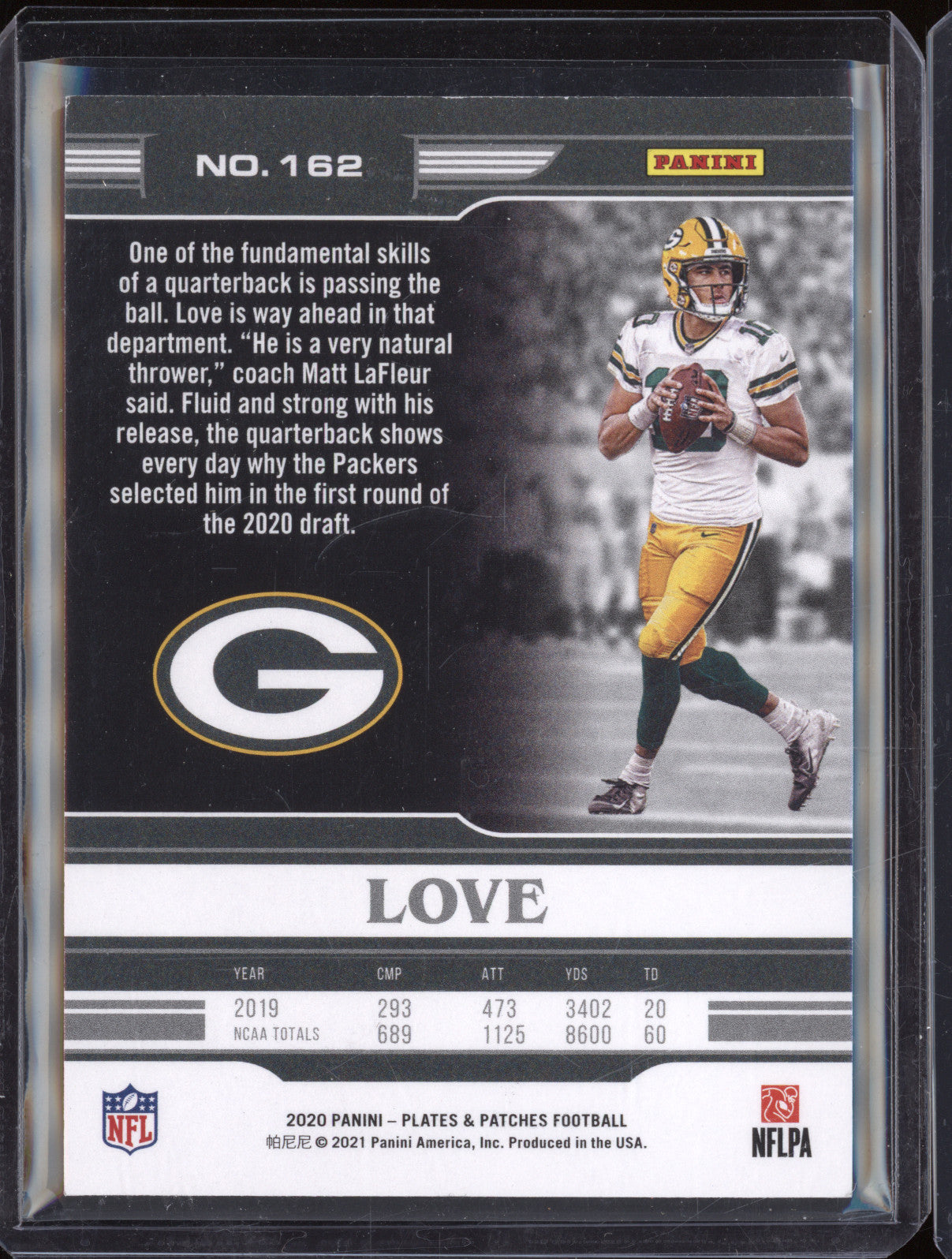 2020 Panini Plates & Patches Football 162 Jordan Love RC 09/10