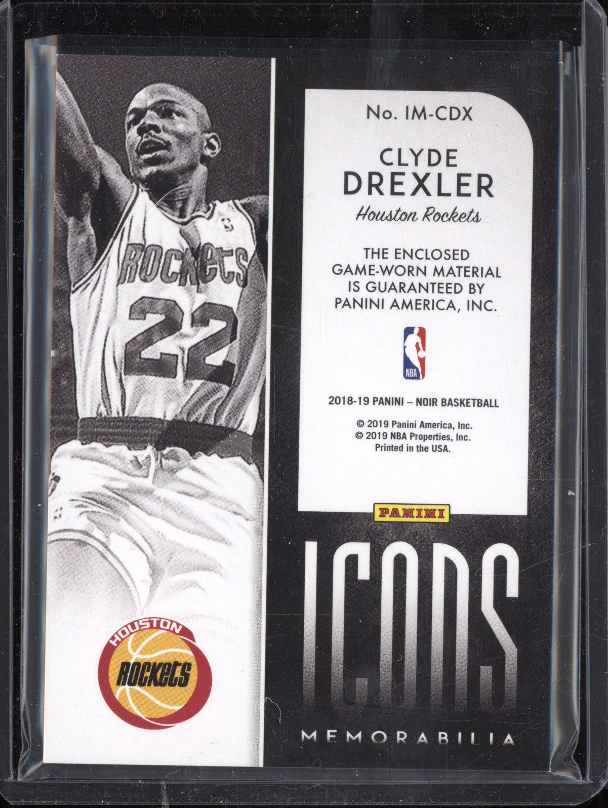 Clyde Drexler 2018-19 Panini Noir IM-CDX Icons Memorabilia 41/99