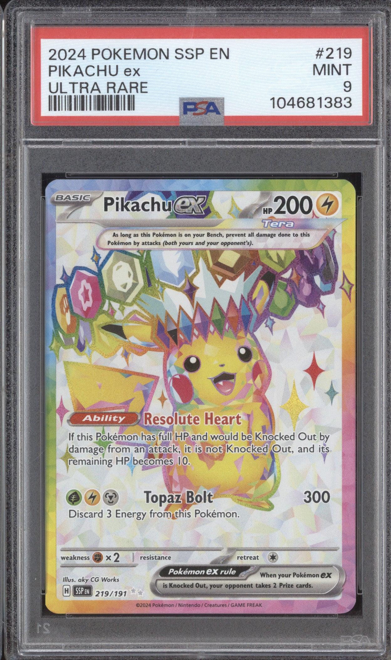 Pikachu ex 2024 Pokemon Surging Sparks 219/191 Ultra Rare PSA 9