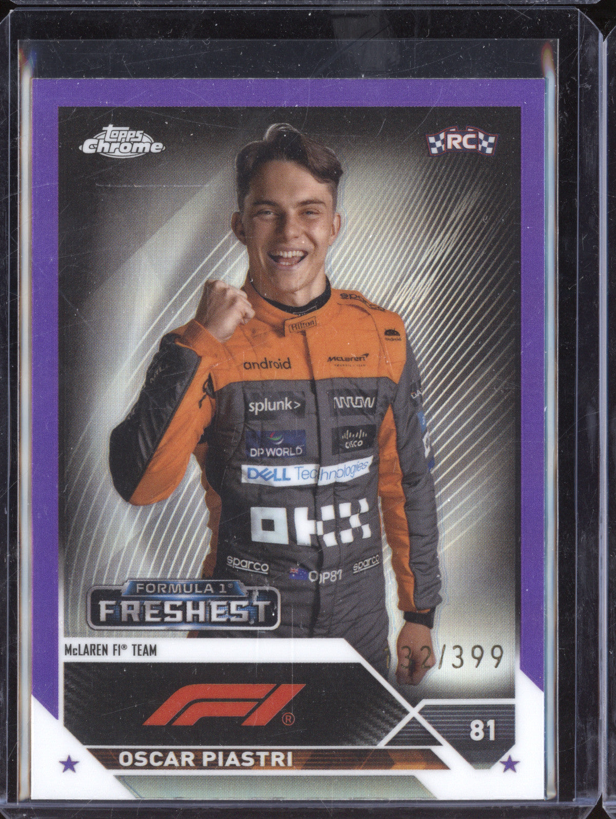 Oscar Piastri 2023 Topps Chrome 195 Purple Refractor RC 132/399