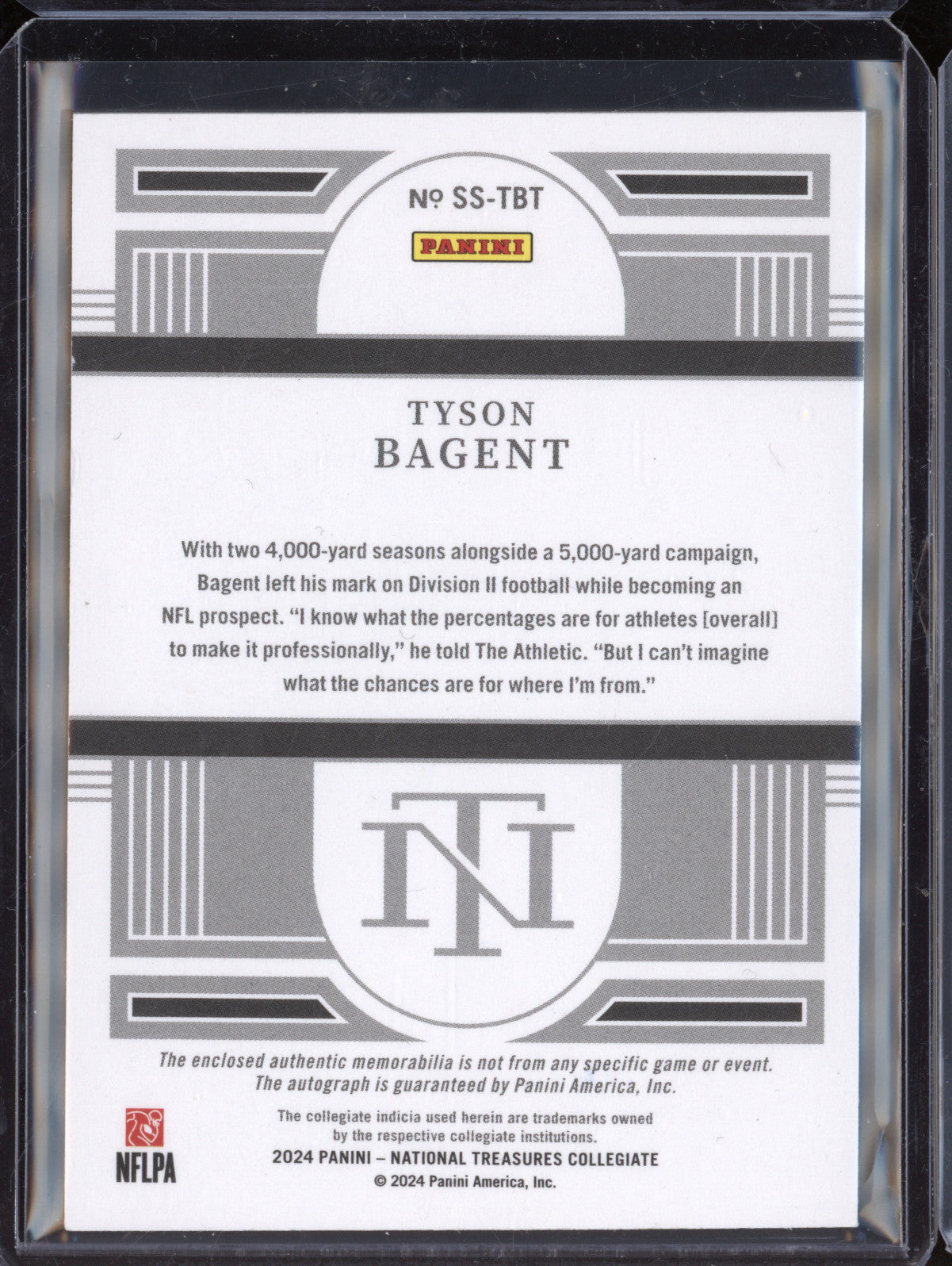 Tyson Bagent 2024 Panini NT Collegiate SS-TBT Silhouettes Signatures 1/99