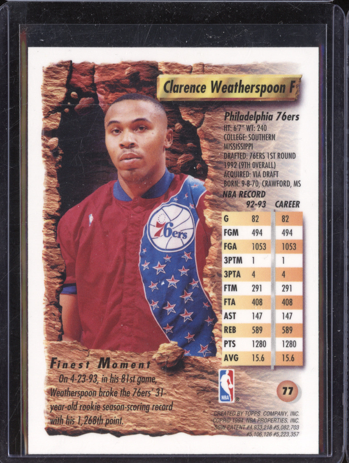 Clarence Weatherspoon 1993-94 Topps Finest 77 Refractor