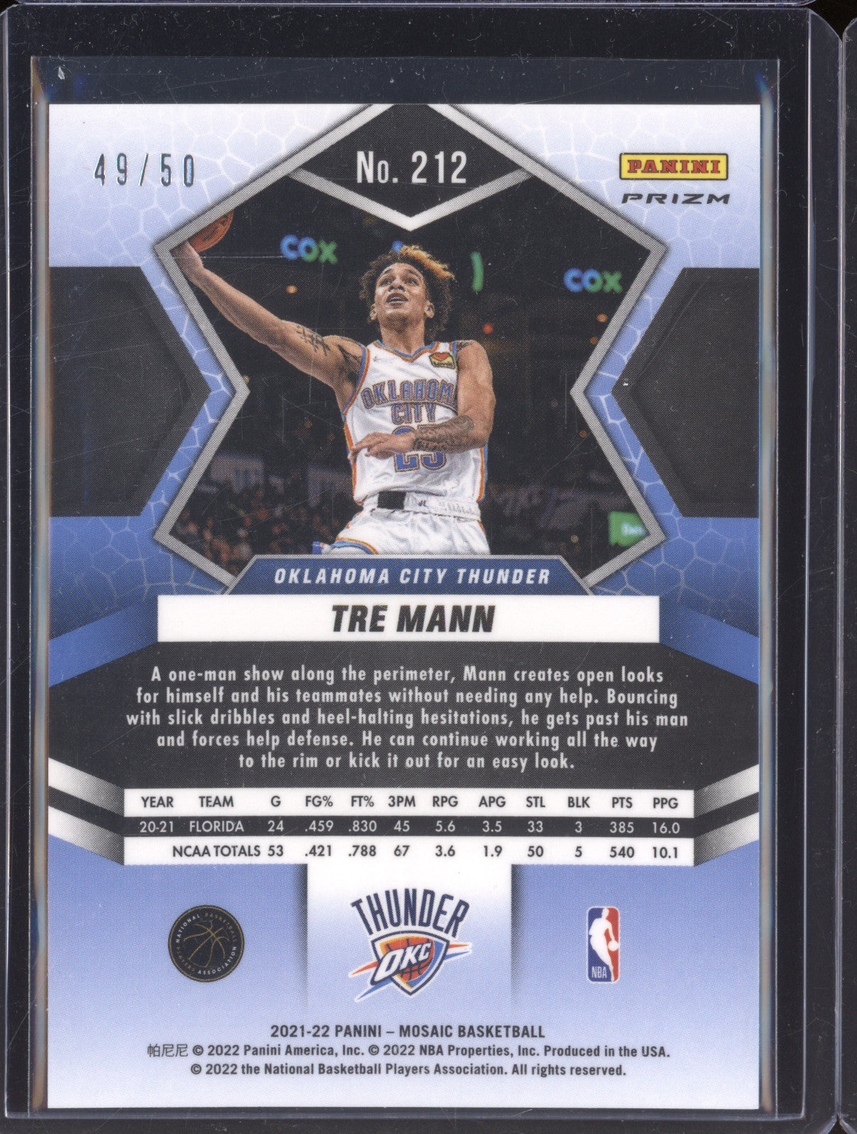 Tre Mann 2021-22 Panini Mosaic 212 Purple Disco RC 49/50