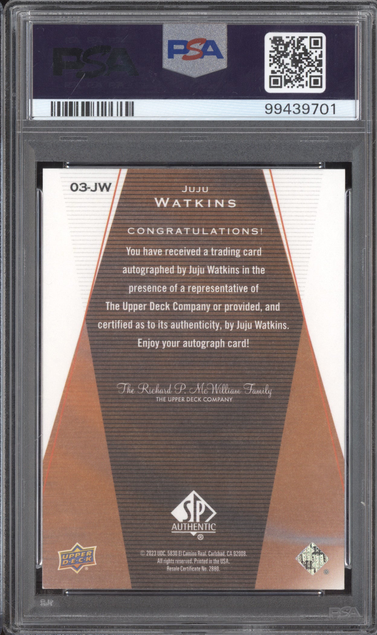 Juju Watkins 2023 Upper Deck Goodwin Champions 03 Rookie Auto RC /299 PSA 9/10