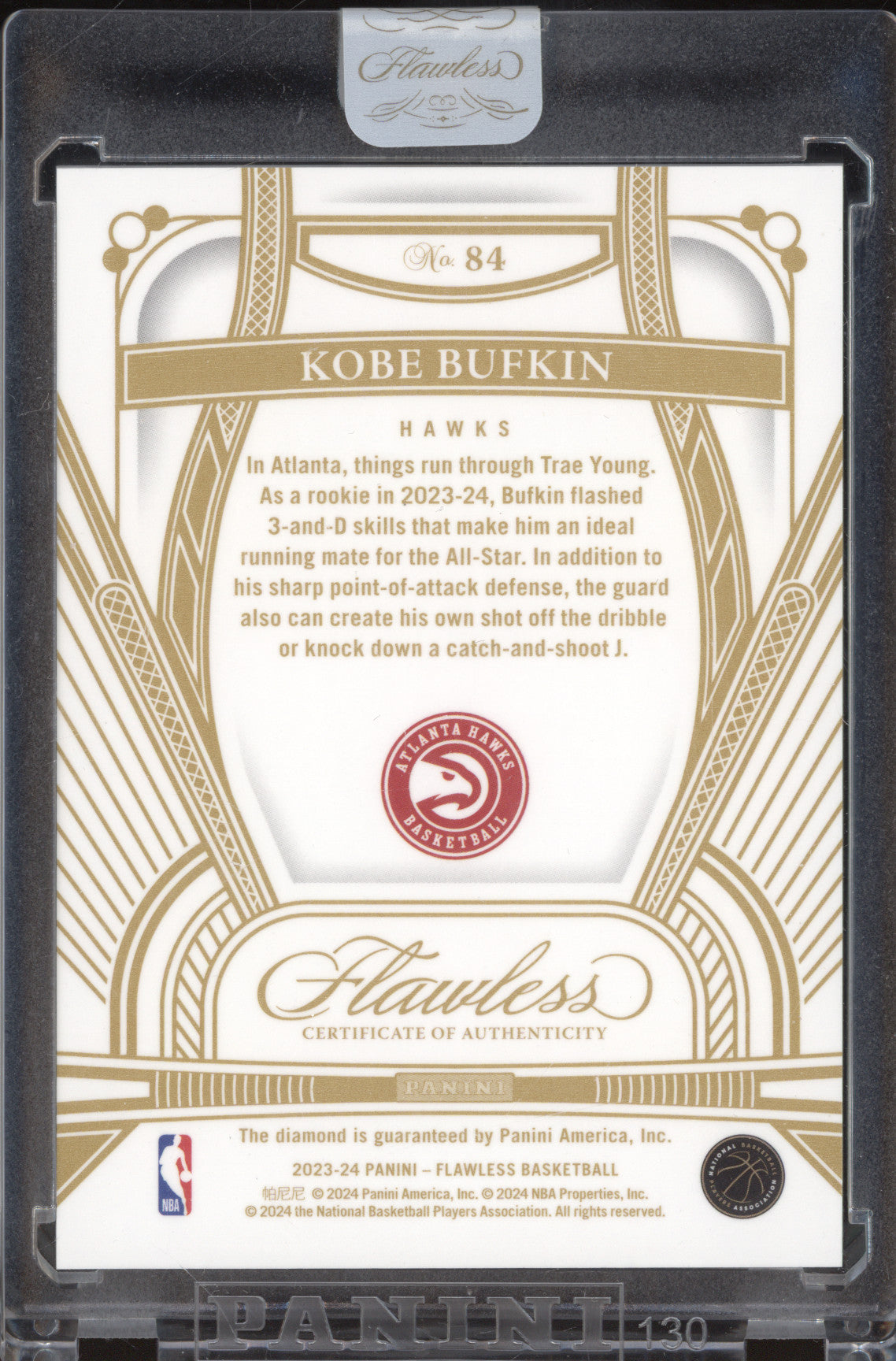 Kobe Bufkin 2023-24 Panini Flawless 84 RC 17/20