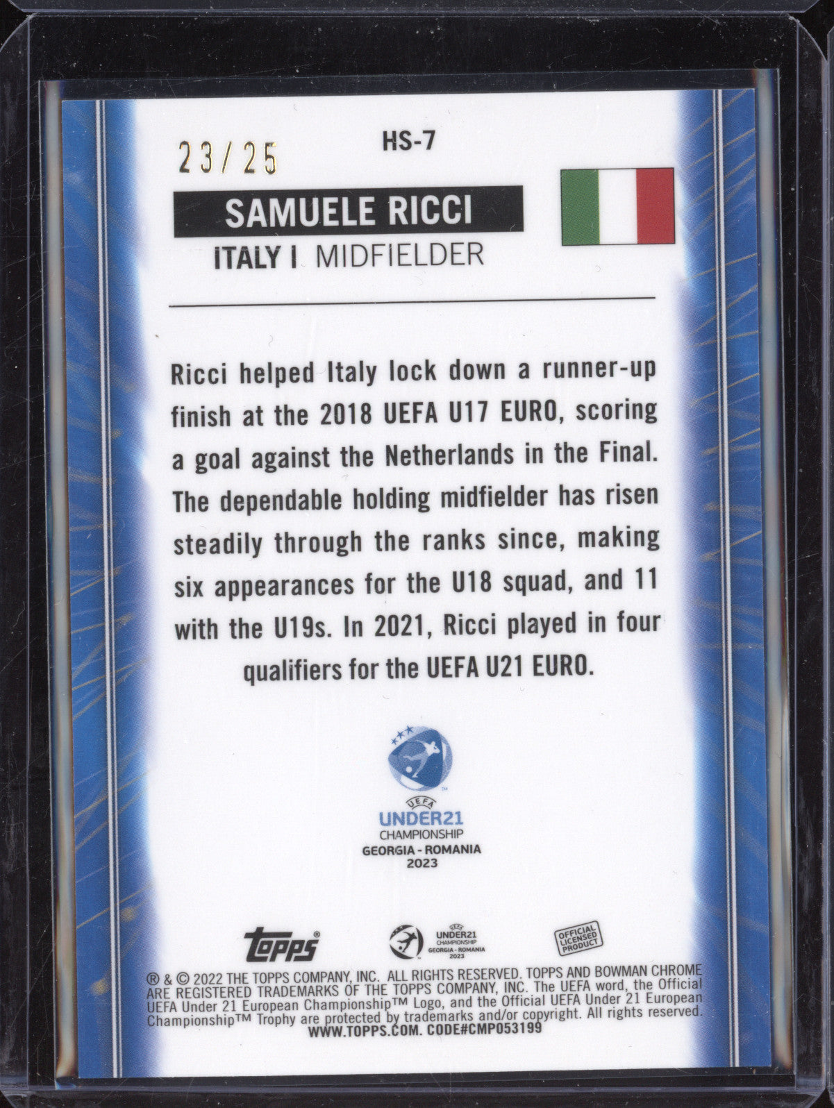 Samuele Ricci Bowman Chrome Under 21 Euro HS-7 Home Strip Hopefuls Orange /25