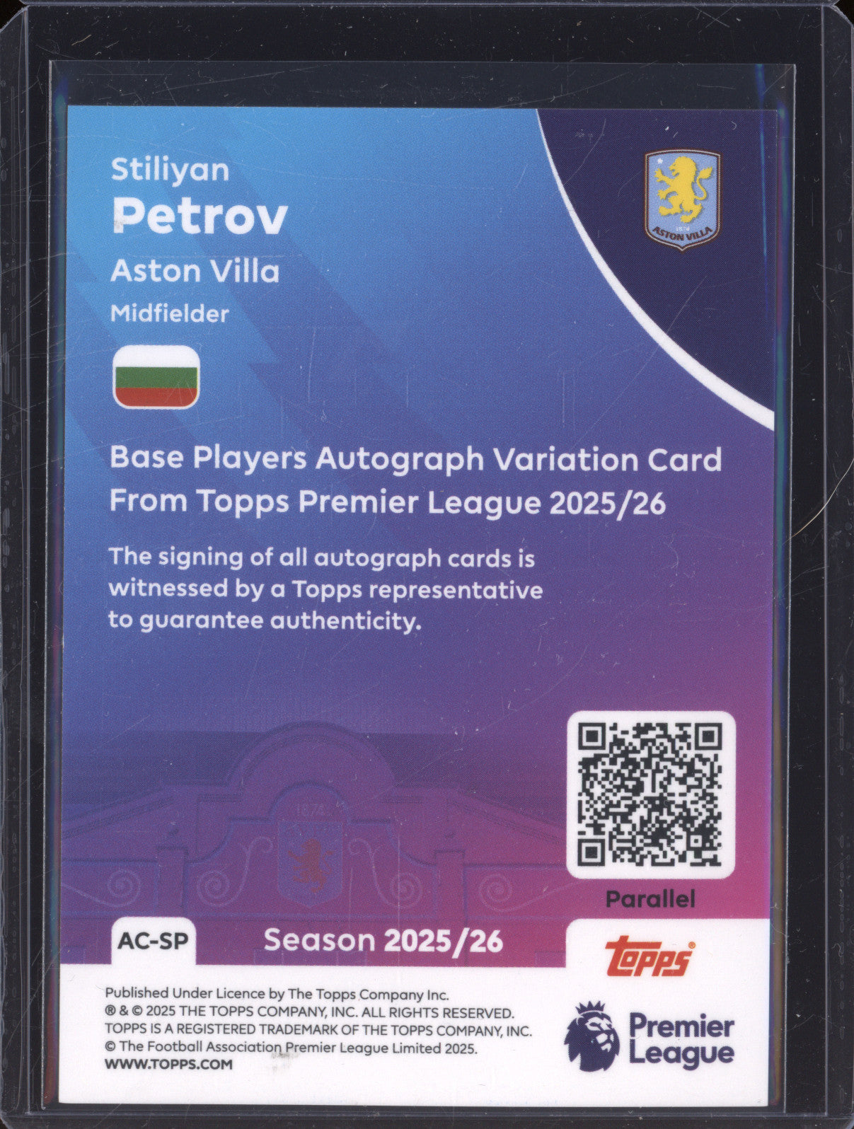 Stiliyan Petrov 2025-26 Topps Premier League AC-SP Auto Blue 31/150