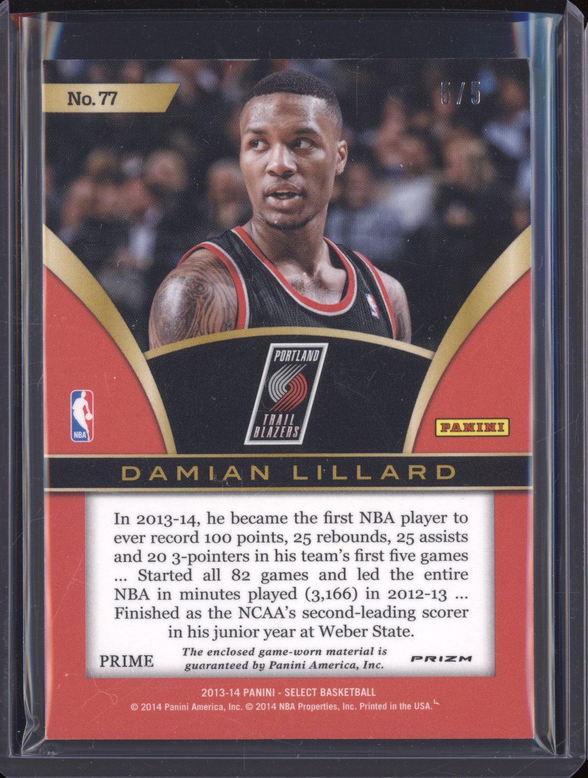 Damian Lillard 2013-14 Panini Select 77 Select Swatches Green  5/5