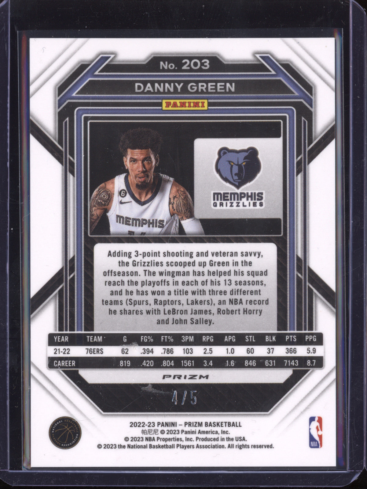 Danny Green 2022-23 Panini Prizm 203 Black Gold 4/5