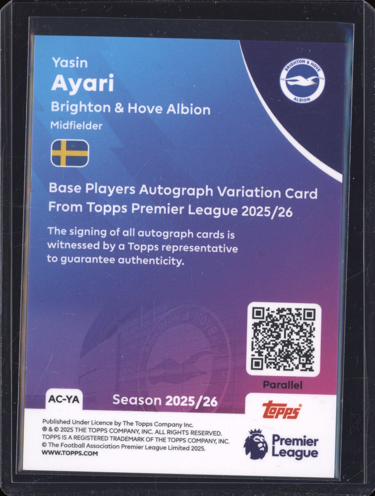 Yasin Ayari 2025-26 Topps Premier League AC-YA Auto Blue RC 69/150