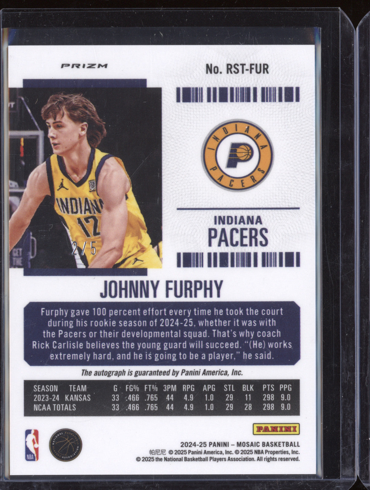 Johnny Furphy 2024-25 Panini Mosaic RST-FUR Spectris Green FOTL RC 2/5