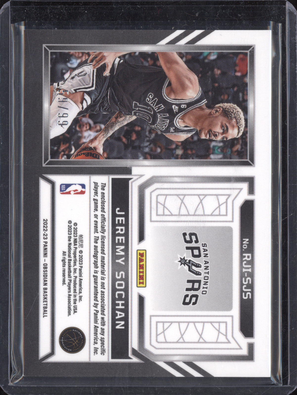 Jeremy Sochan 2022-23 Panini Obsidian RJI-SJS Rookie Jersey Ink RC 59/99