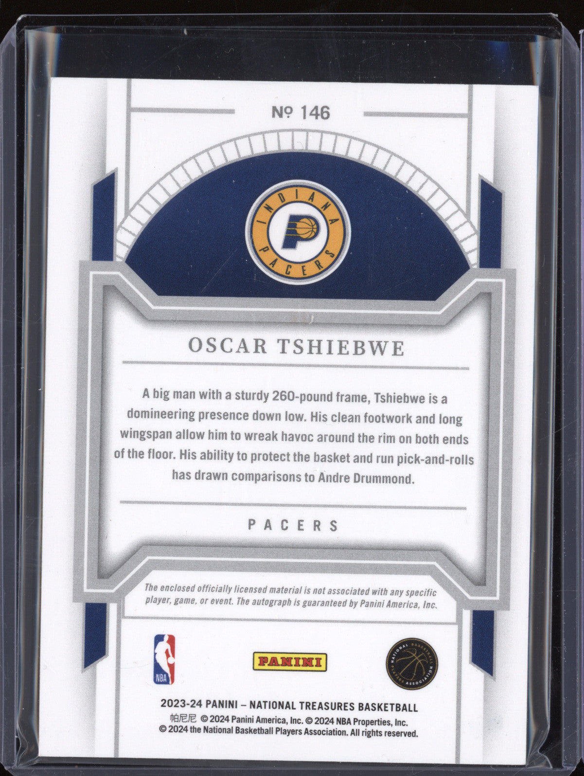 Oscar Tshiebwe 2023-24 Panini NT 146 Rookie Patch Auto Orange RC 59/75