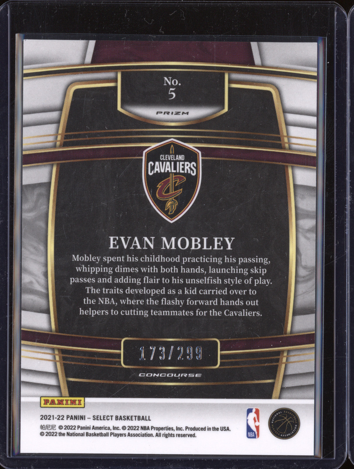 Evan Mobley 2021-22 Panini Select 5 Light Blue RC 173/299