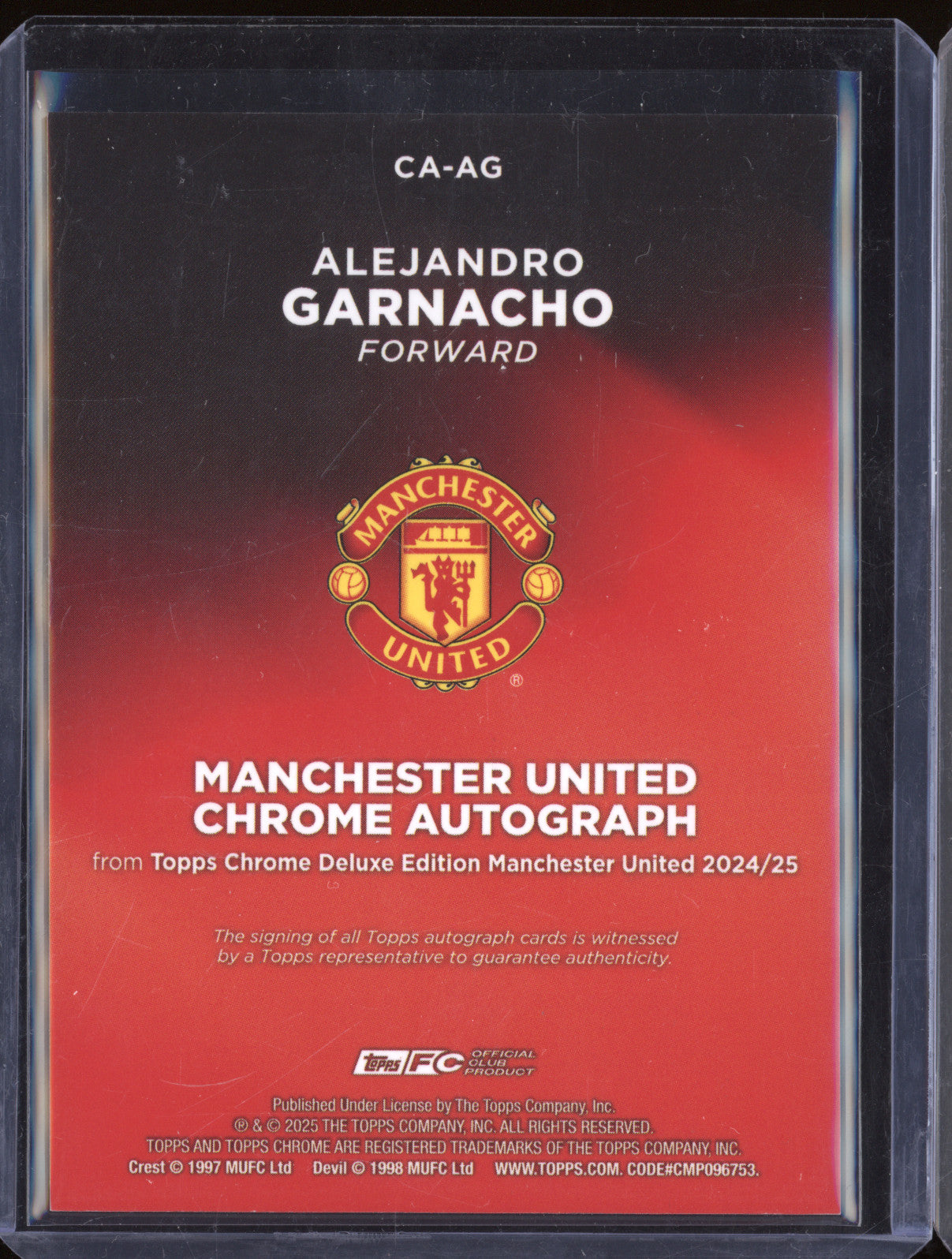 Alejandro Garnacho 2024-25 Topps Chrome Man Utd CA-AG Auto Purple Refractor /15