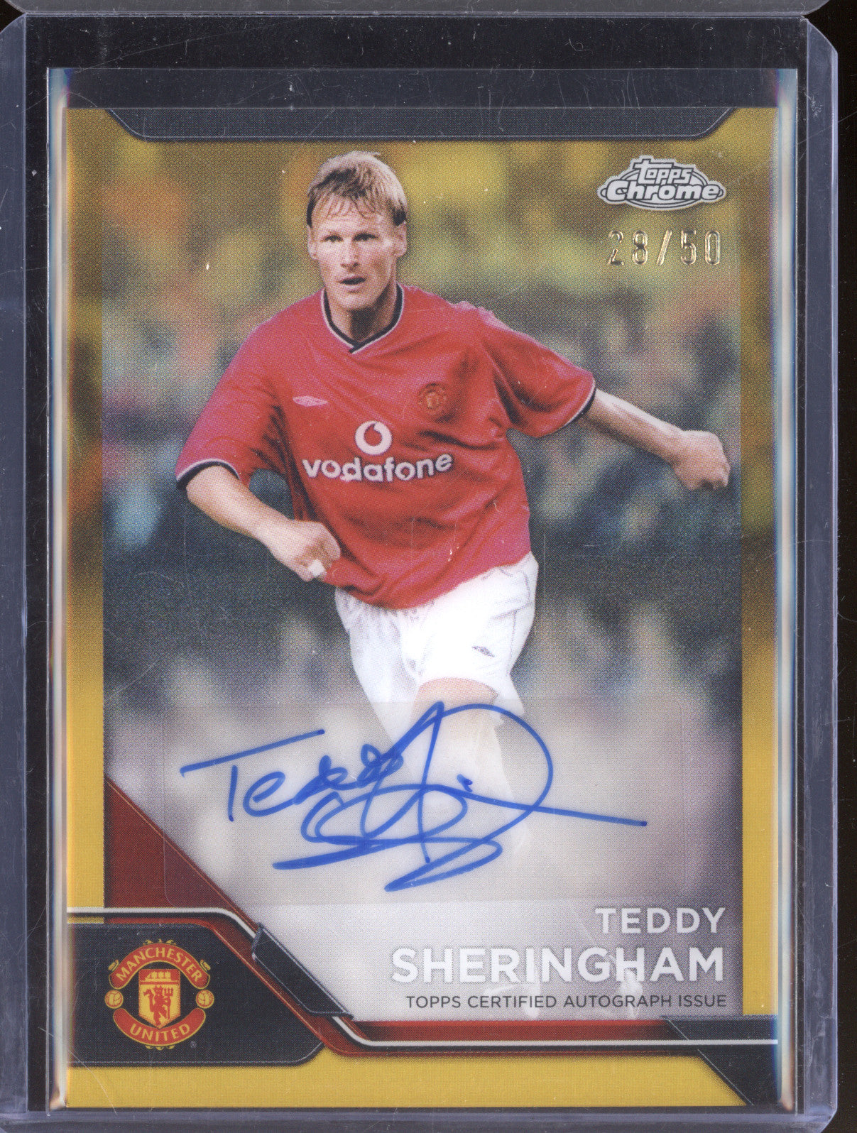 Teddy Sheringham 2024-25 Topps Chrome Man Utd CA-TS Auto Gold Refractor 28/50