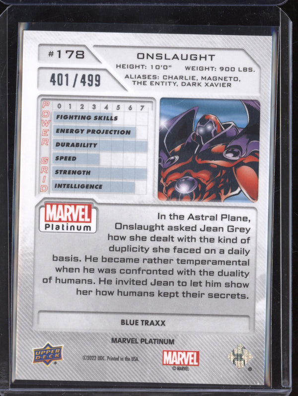 Onslaught 2022 Upper Deck Marvel Platinum 178 Blue Traxx 401/499