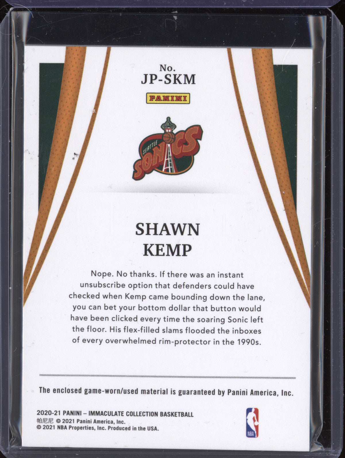 Shawn Kemp 2020-21 Panini Immaculate JP-SKM Jumbo Patch Team Logo 8/15