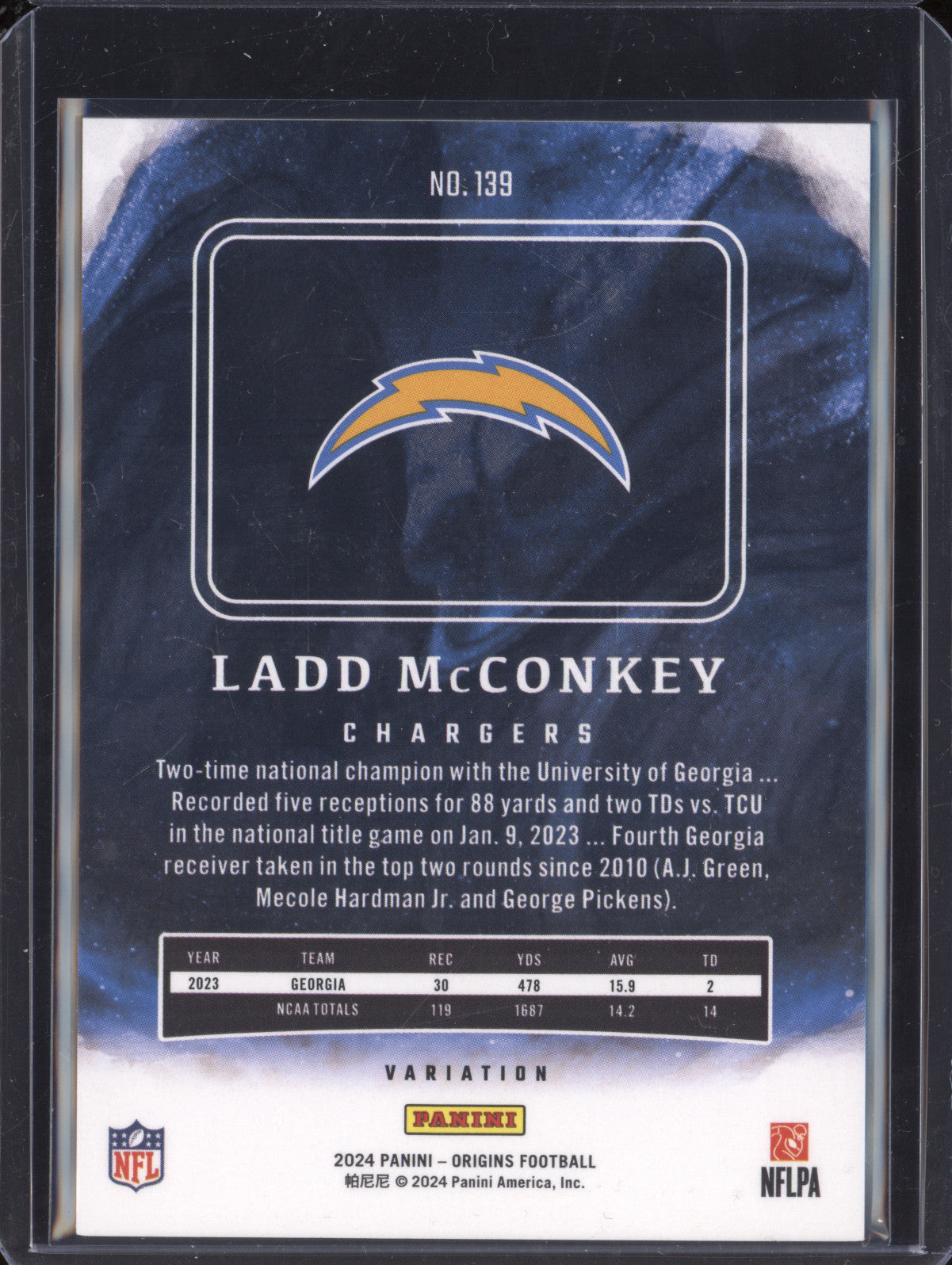 Ladd McConkey 2024 Panini Origins 139 Variation RC