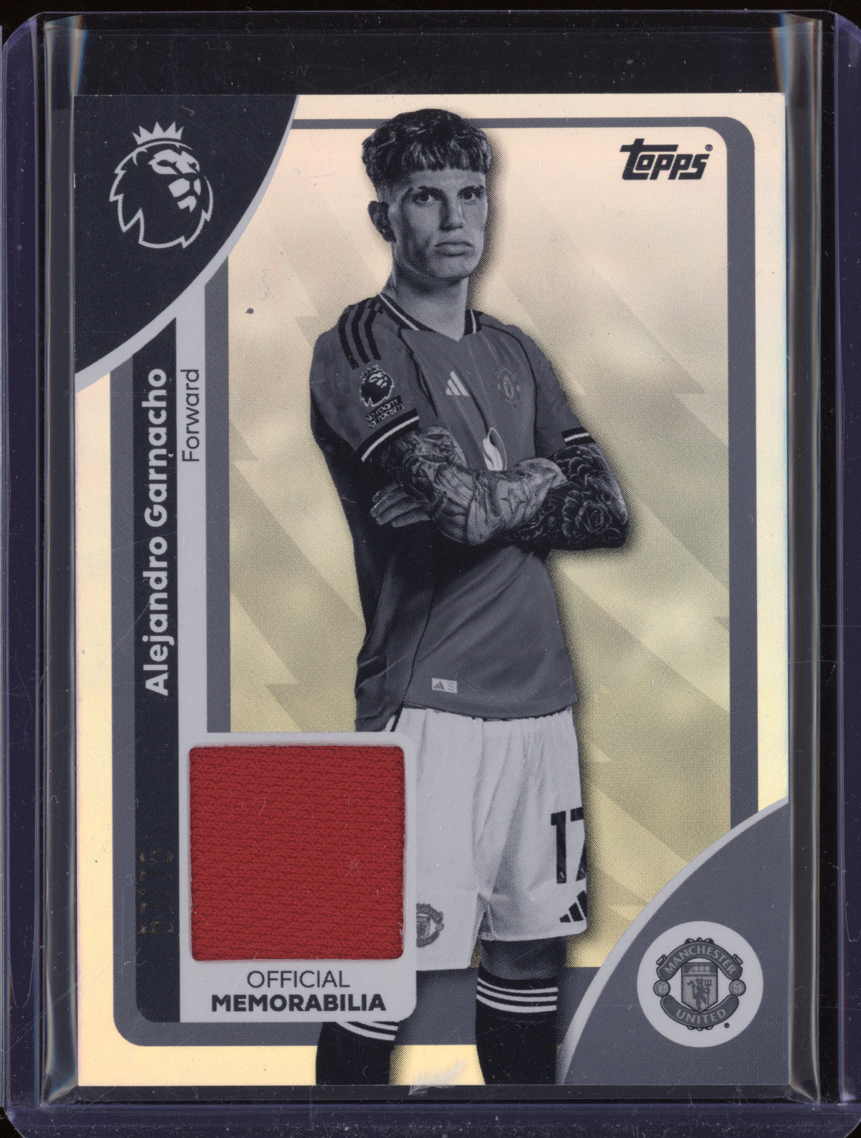 Alejandro Garnacho 2025-26 Topps Premier League RE-AG Relic Black & White 57/75