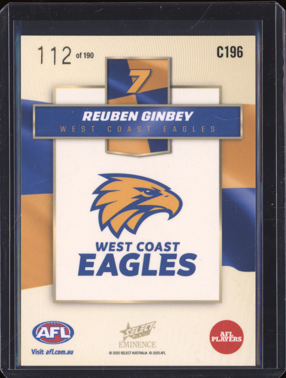 2025 AFL Select Eminence Colours C196 Reuben Ginbey 112/190