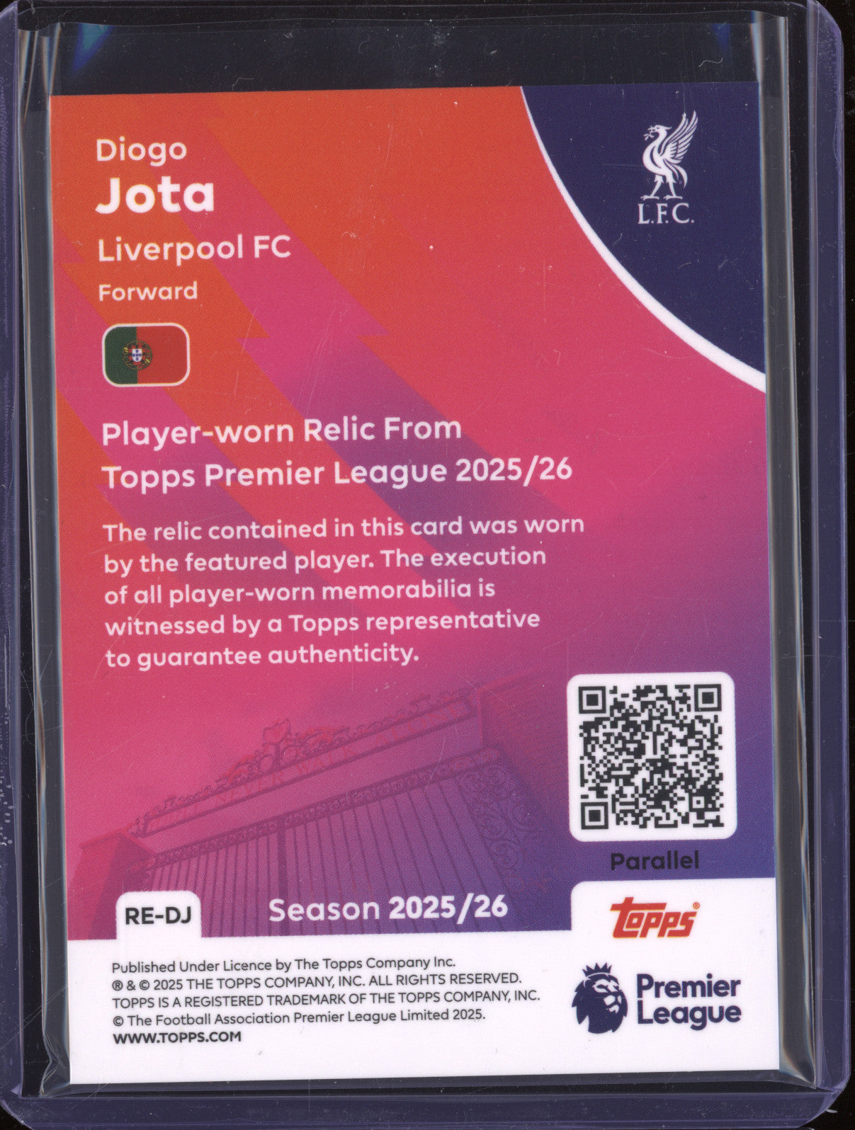 2025-26 Topps Premier League RE-DJ Diogo Jota Official Memorabilia 04/99