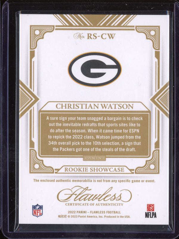 Christian Watson 2022 Panini Flawless RS-CW Rookie Showcase Sapphire RC 8/10