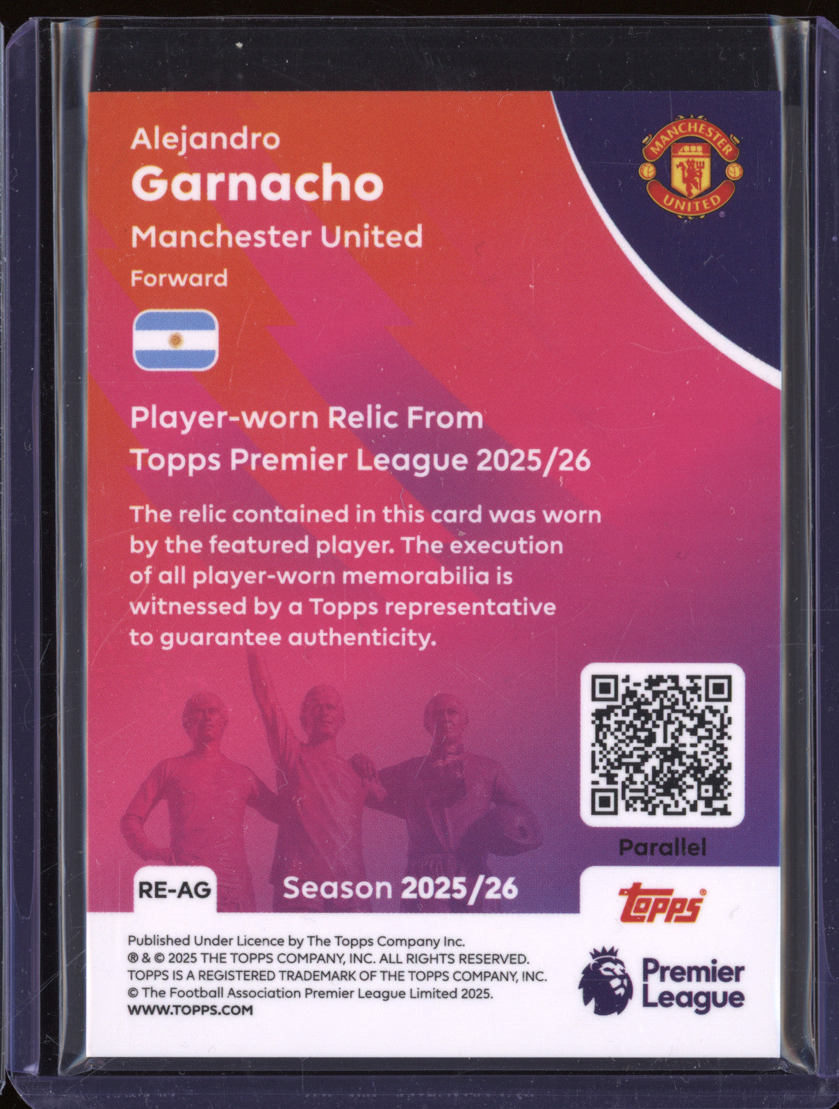 Alejandro Garnacho 2025-26 Topps Premier League RE-AG Relic Black & White 57/75