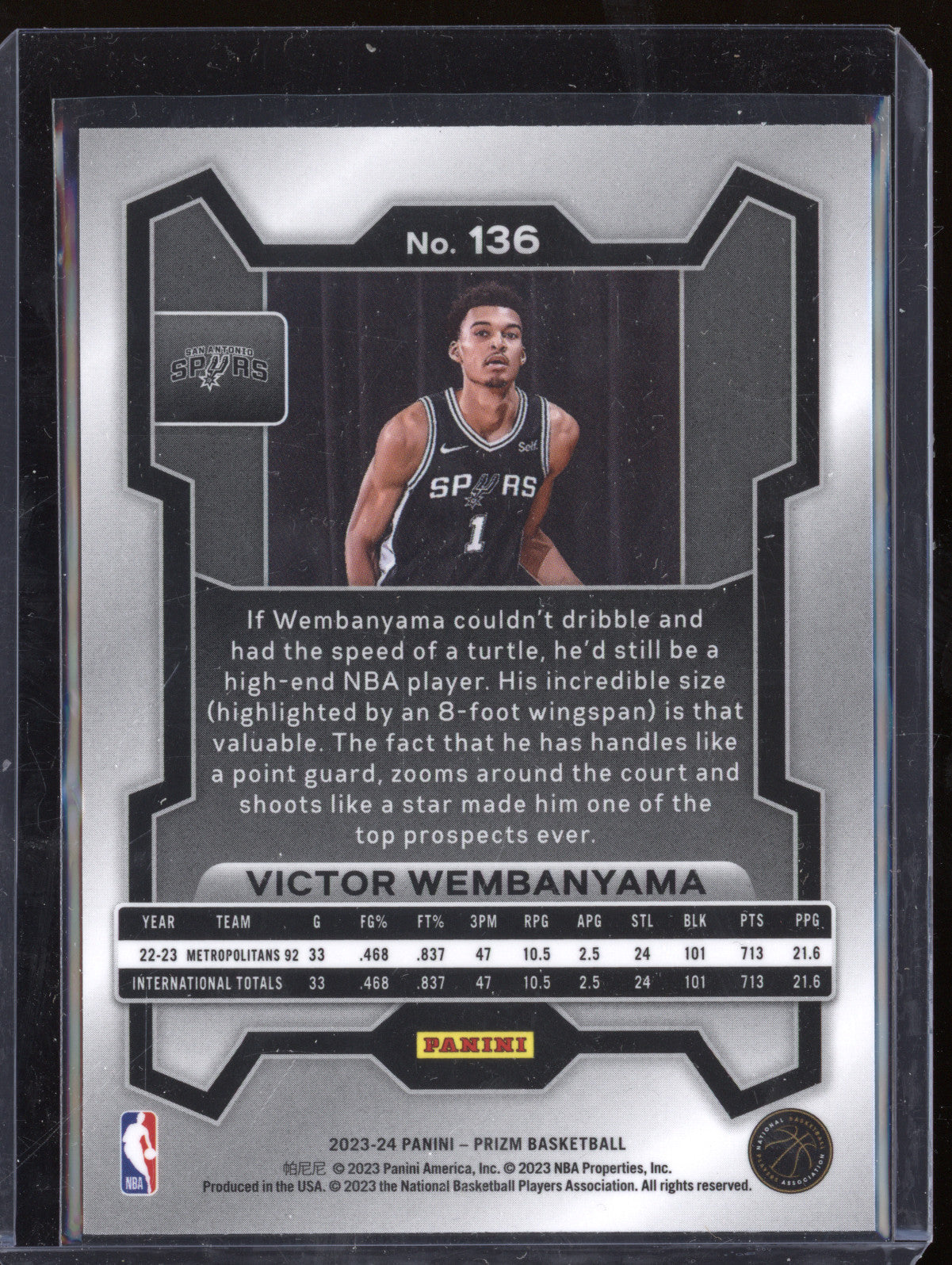 Victor Wembanyama 2023-24 Panini Prizm 136 RC