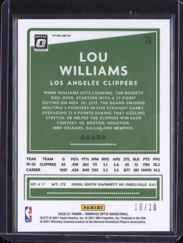 Lou Williams 2020-21 Panini Donruss Optic 14 Fast Break Gold 10/10