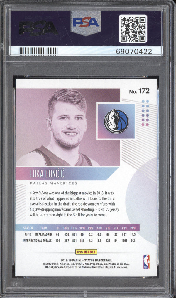 Luka Doncic 2018-19 Panini Status 172 RC PSA 10