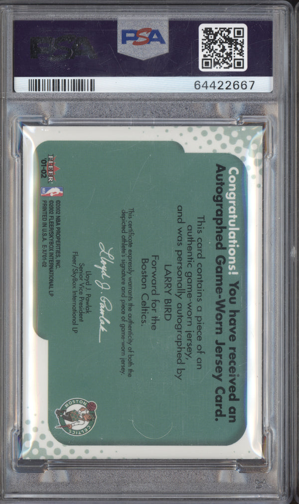 Larry Bird 2001-02 Fleer E-X Behind the Numbers Jersey Auto /33 PSA Authentic/10