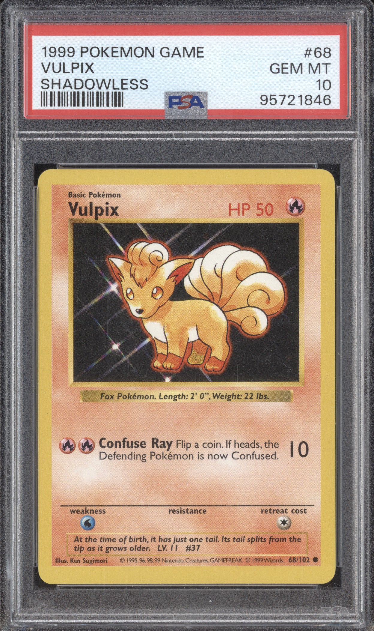 Vulpix 1999 Pokemon Base Set 68/102 Shadowless PSA 10