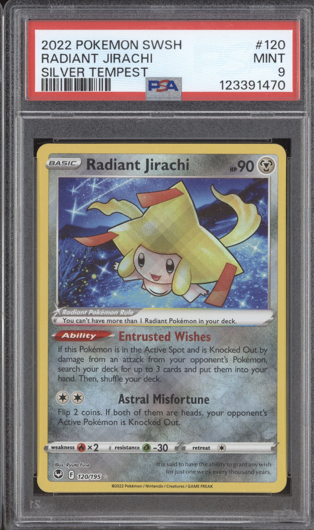 2022 Pokemon Silver Tempest 120/195 Radiant Jirachi PSA 9
