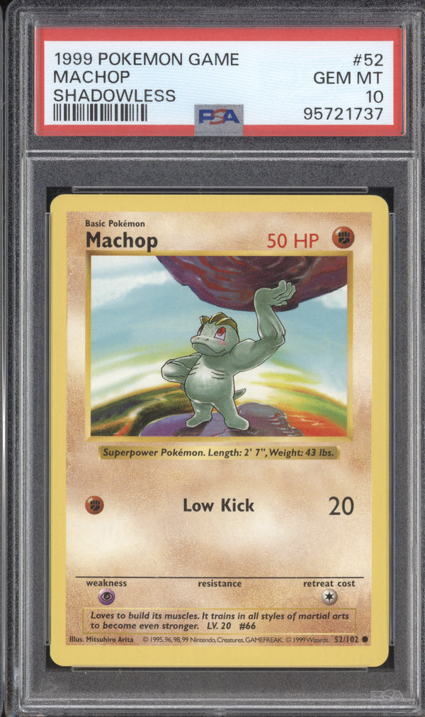 Machop 1999 Pokemon Base Set 52/102 Shadowless PSA 10