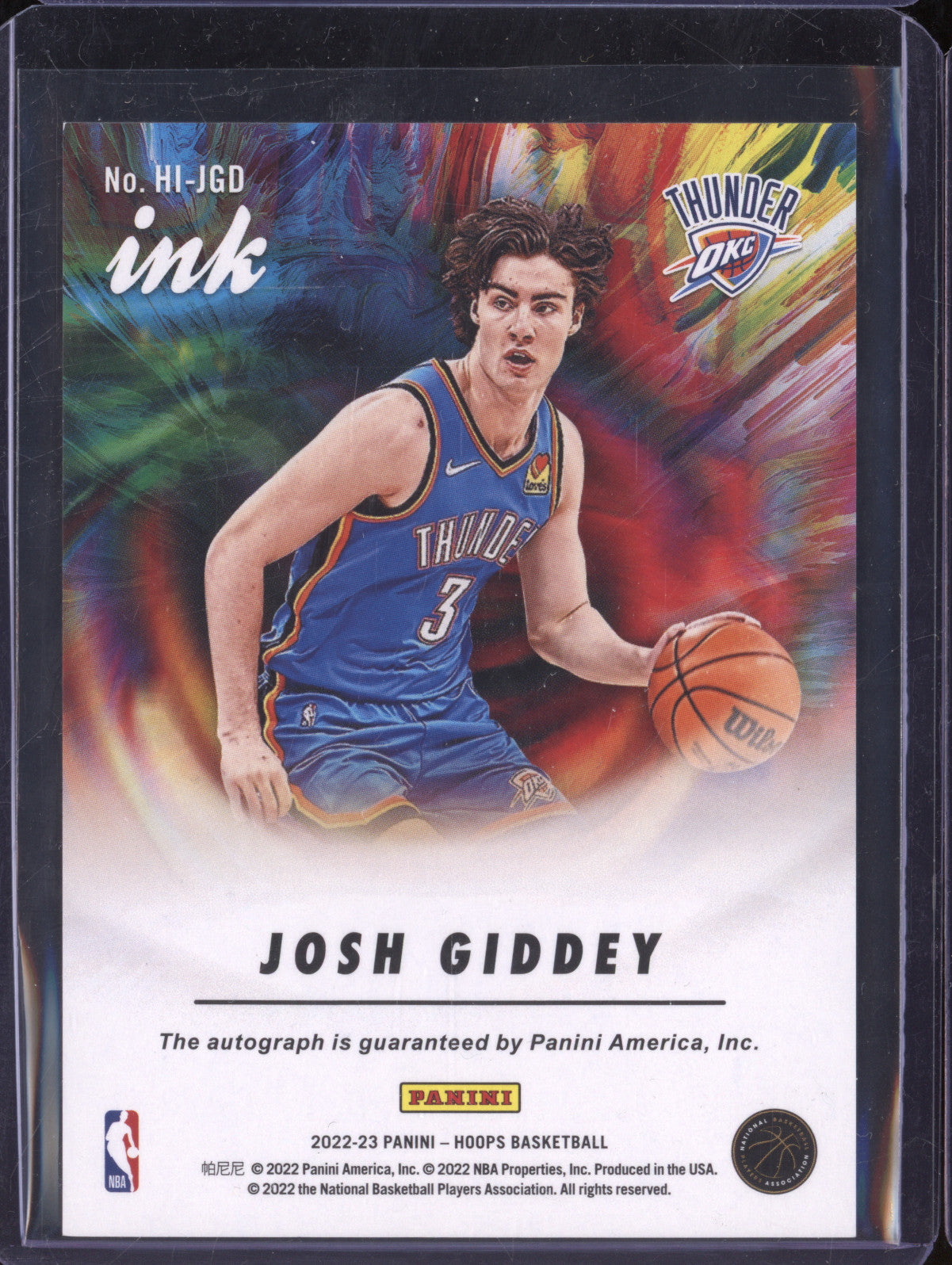 Josh Giddey 2022-23 Panini Hoops HI-JGD Hoops Ink Auto