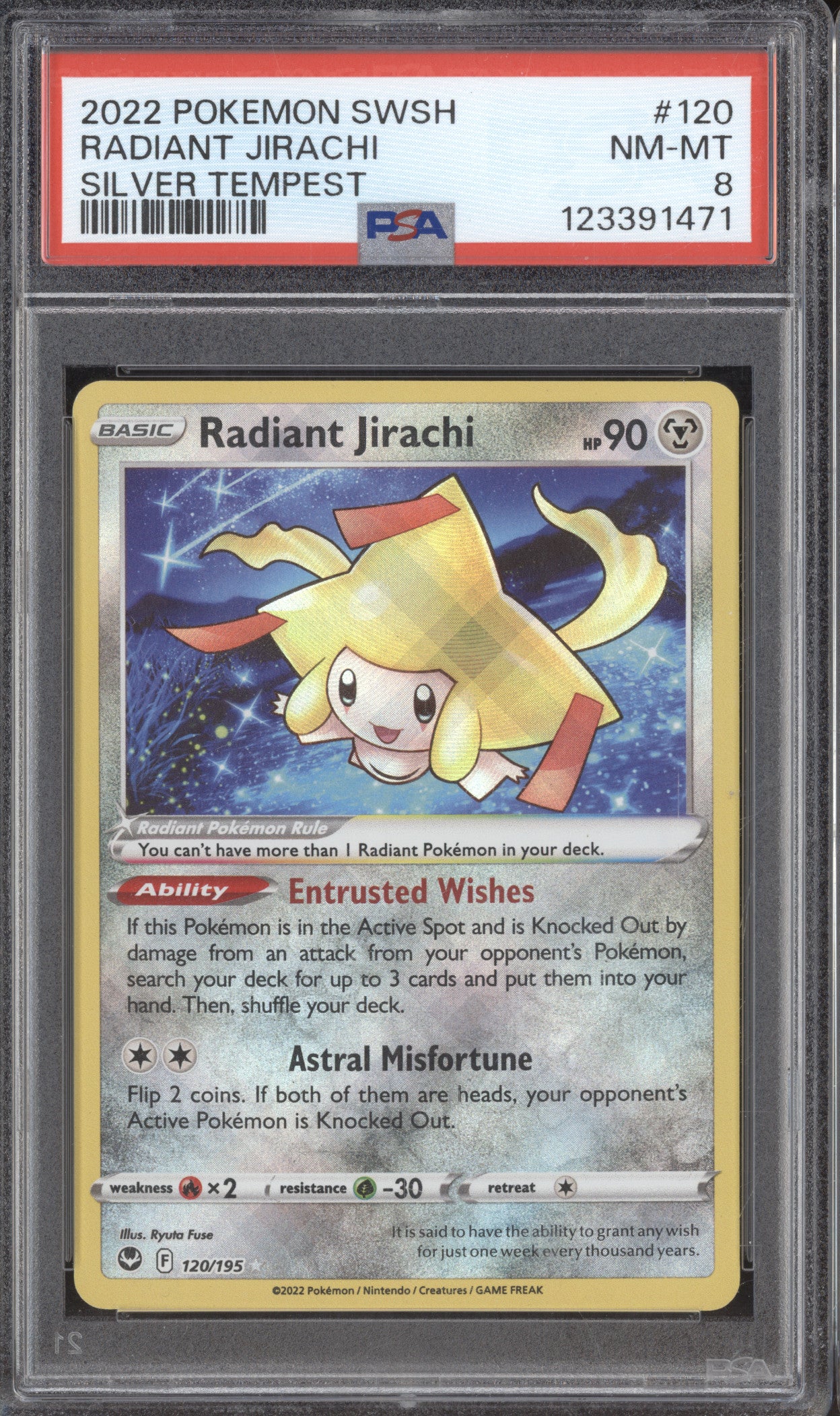 2022 Pokemon Silver Tempest 120/195 Radiant Jirachi PSA 8