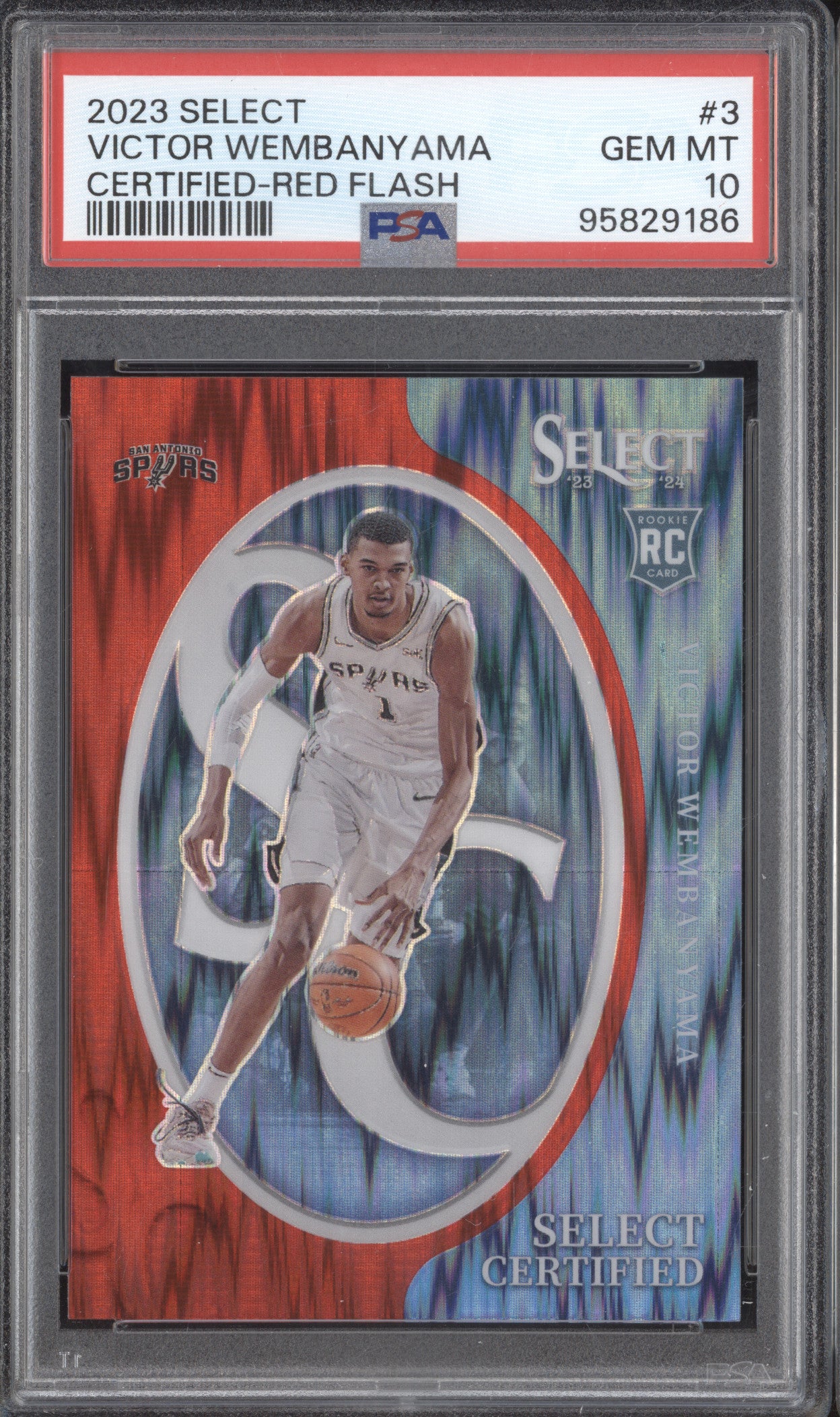 Victor Wembanyama 2023-24 Panini Select 3 Certified Red Flash RC 64/99 PSA 10