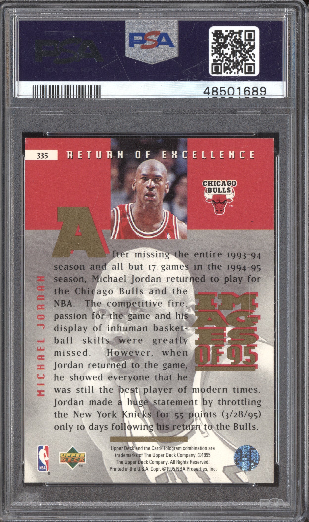 1995 Upper Deck 335 Michael Jordan Electric Court PSA 8