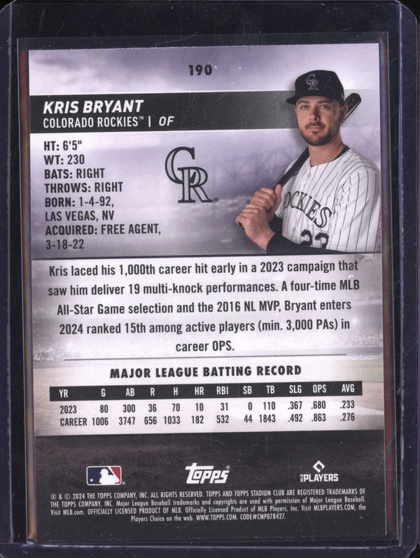 Kris Bryant 2024 Topps Stadium Club 190 Gold Foil