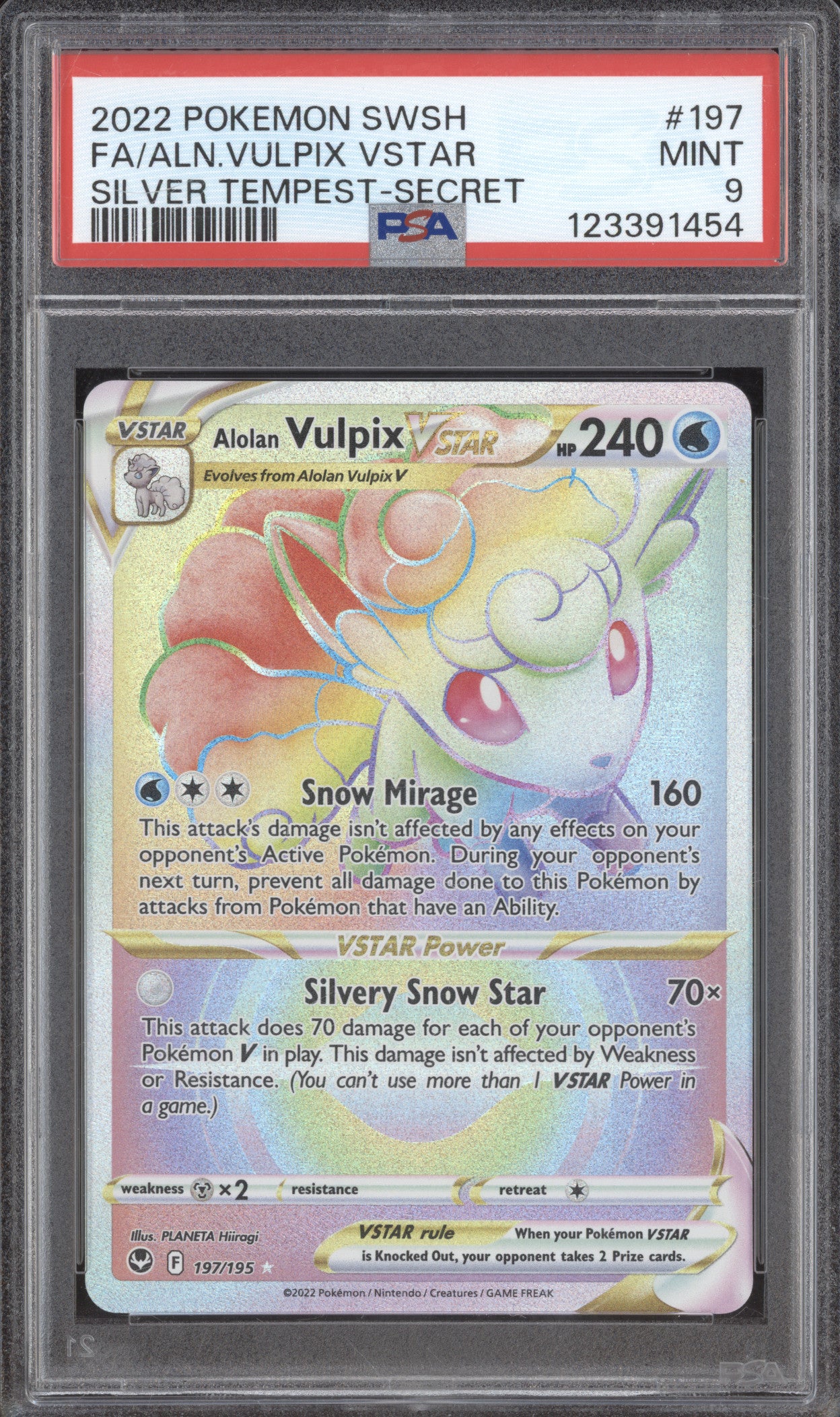 2022 Pokemon Silver Tempest 197/195 Alolan Vulpix VSTAR Secret Rare PSA 9