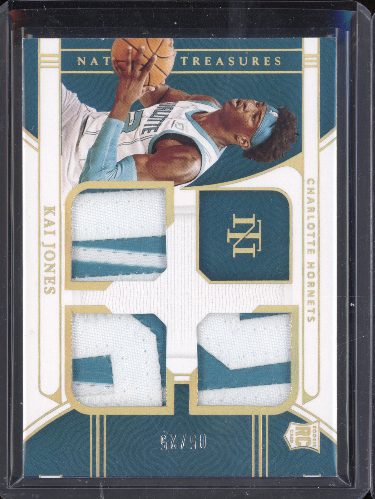 Kai Jones 2021-22 Panini NT RTM-KJN Rookie Triple Materials Prime RC 5/25