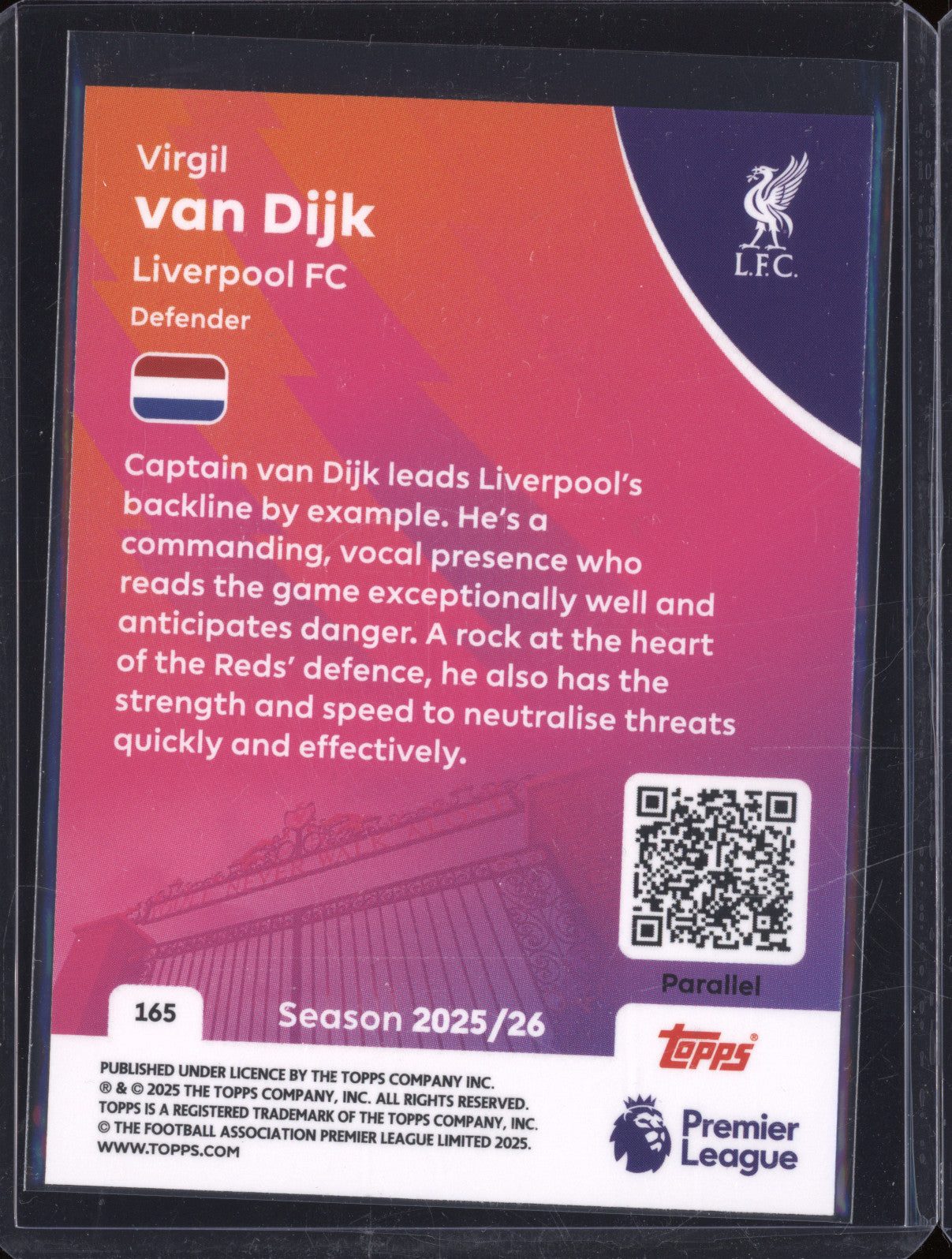 2025-26 Topps Premier League 165 Virgil Van Dijk Black & White Sparkle 04/75
