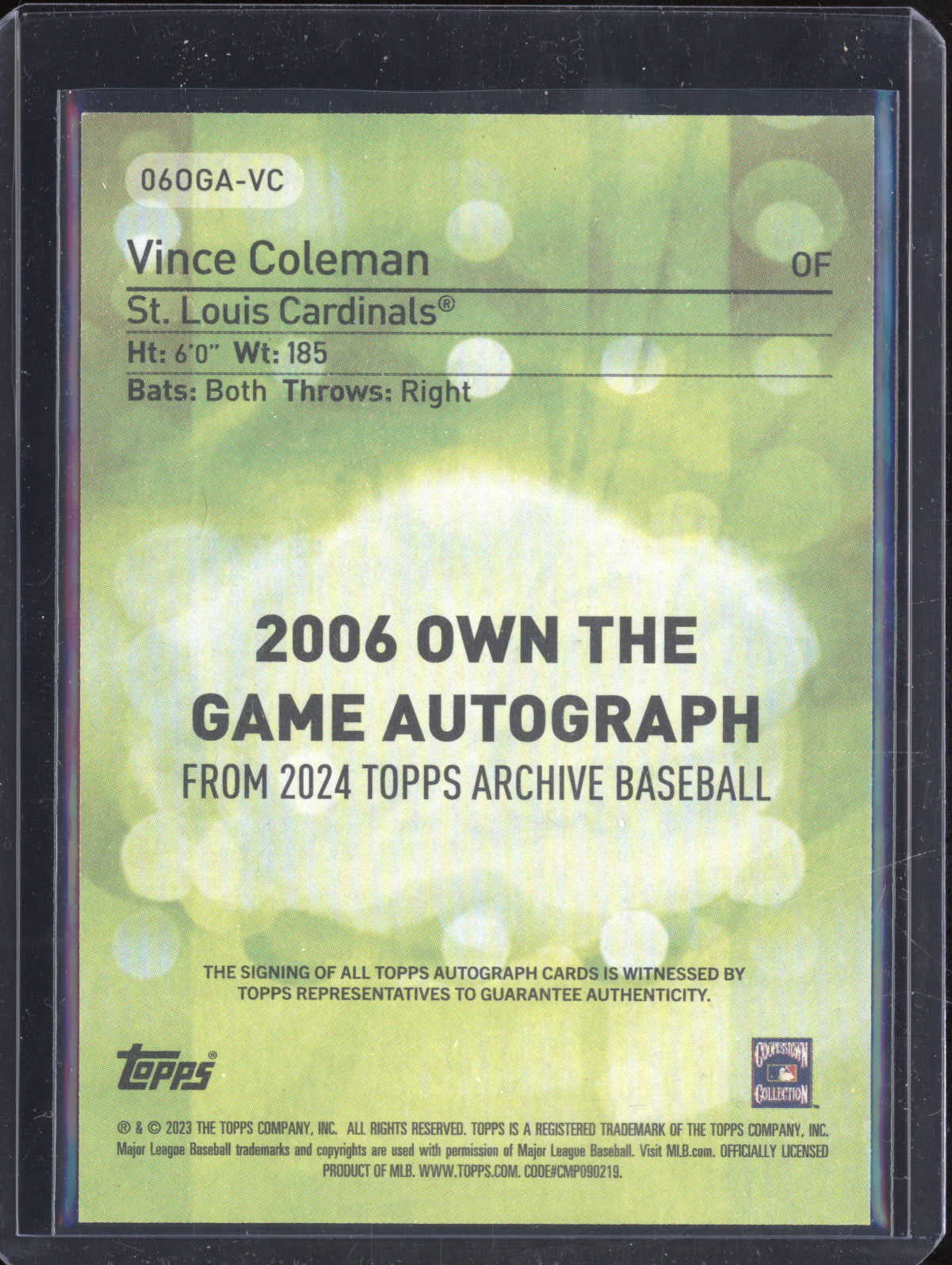 Vince Coleman 2024 Topps Archives 06OGA-VC 2006 Topps Own the Game Auto
