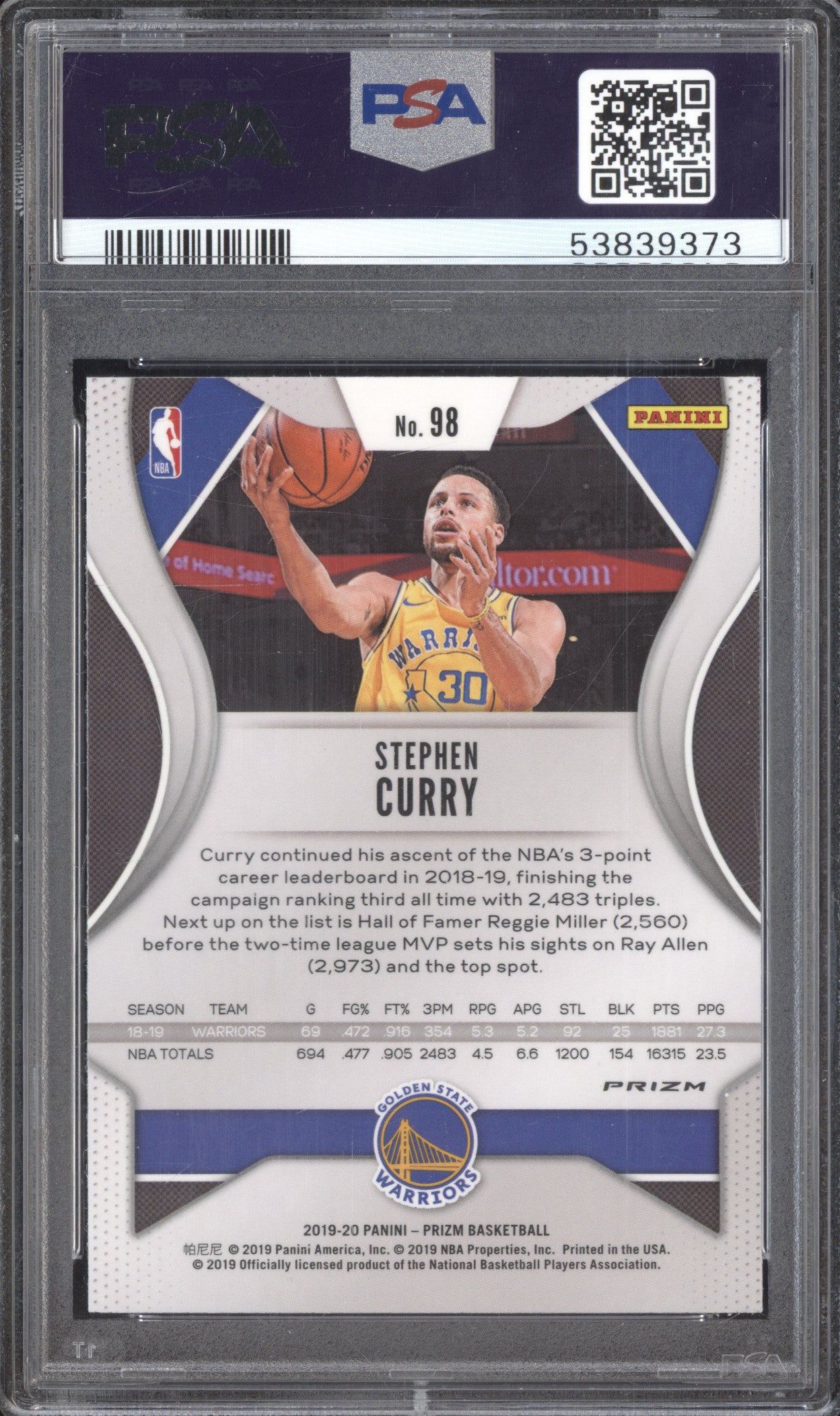 Stephen Curry 2019-20 Panini Prizm 98 Silver PSA 10